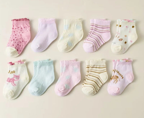 Kit 6 Pares Meia De Bebê Algodão  Menina 00-12 M- Original